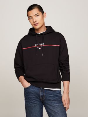 black hilfiger monotype stripe logo terry hoody for men tommy hilfiger