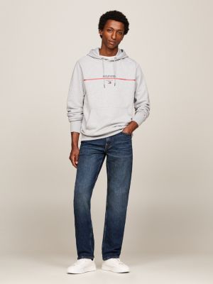 grey hilfiger monotype stripe logo terry hoody for men tommy hilfiger