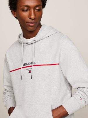 grey hilfiger monotype stripe logo terry hoody for men tommy hilfiger