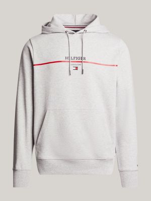 grey hilfiger monotype stripe logo terry hoody for men tommy hilfiger