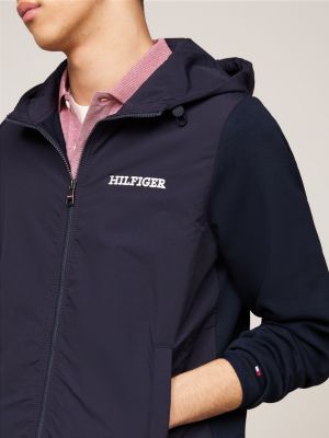 sudadera con cremallera y monotipo hilfiger azul de hombres tommy hilfiger