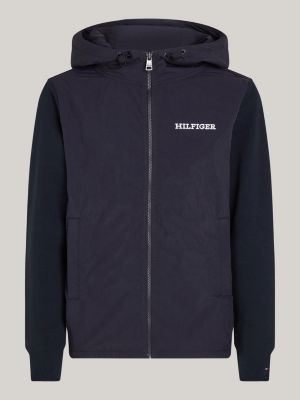 sudadera con cremallera y monotipo hilfiger azul de hombres tommy hilfiger