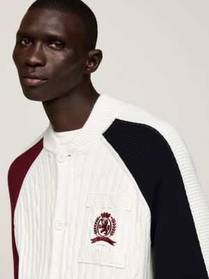 wit relaxed varsity vest met gemengde steek voor heren - tommy hilfiger