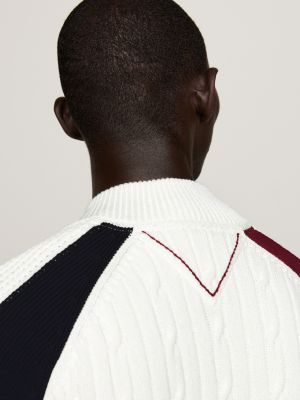 wit relaxed varsity vest met gemengde steek voor heren - tommy hilfiger