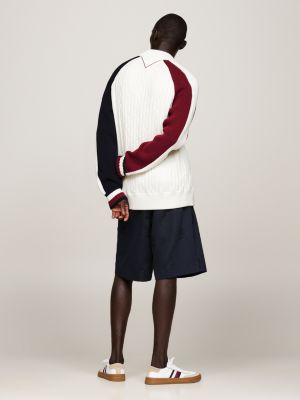 wit relaxed varsity vest met gemengde steek voor heren - tommy hilfiger