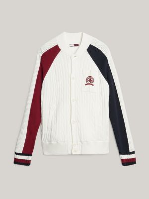 wit relaxed varsity vest met gemengde steek voor heren - tommy hilfiger