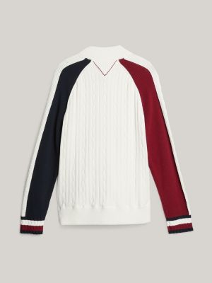 Varsity Crest Mixed Knit Relaxed Cardigan | White | Tommy Hilfiger