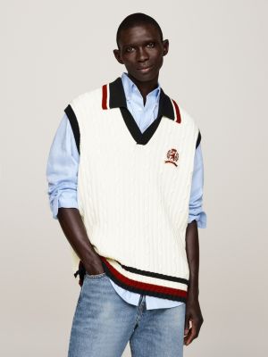 white crest global stripe cable sweater vest for men tommy hilfiger