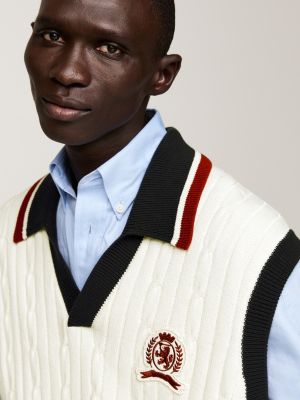 white crest global stripe cable sweater vest for men tommy hilfiger