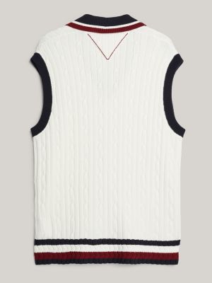 white crest global stripe cable sweater vest for men tommy hilfiger