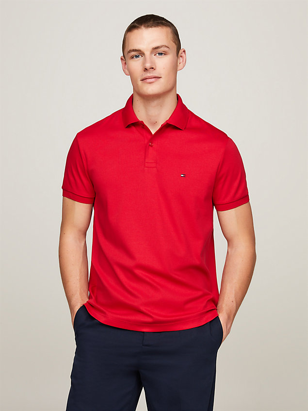 red essential regular fit flag embroidery polo for men tommy hilfiger