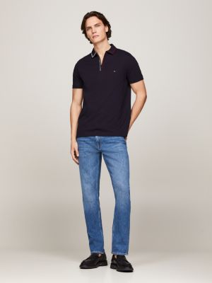 polo de corte regular con cremallera azul de hombres tommy hilfiger