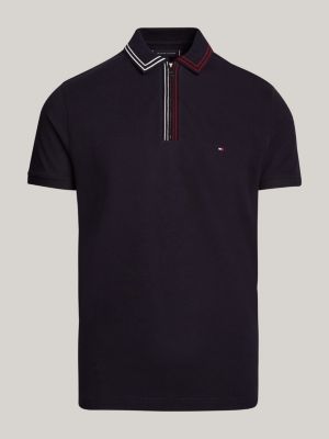 polo de corte regular con cremallera azul de hombres tommy hilfiger