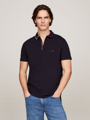 polo de corte regular con cremallera blue de hombres tommy hilfiger