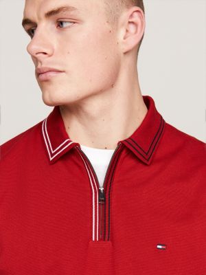 polo coupe standard zippé à liseré sur le col rouge pour hommes tommy hilfiger