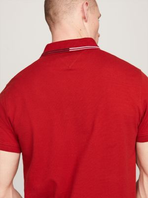 polo coupe standard zippé à liseré sur le col rouge pour hommes tommy hilfiger