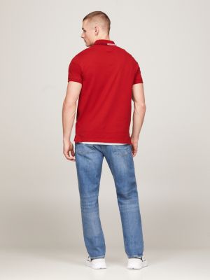 polo coupe standard zippé à liseré sur le col rouge pour hommes tommy hilfiger