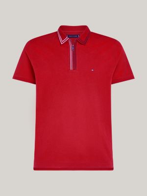 polo coupe standard zippé à liseré sur le col rouge pour hommes tommy hilfiger