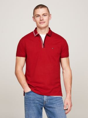 Hilfiger Monotype Colour-Blocked Regular Fit Polo | Red | Tommy Hilfiger