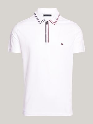 white zip placket tipped regular fit polo for men tommy hilfiger