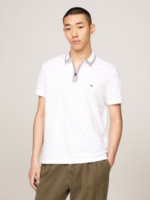 white zip placket tipped regular fit polo for men tommy hilfiger