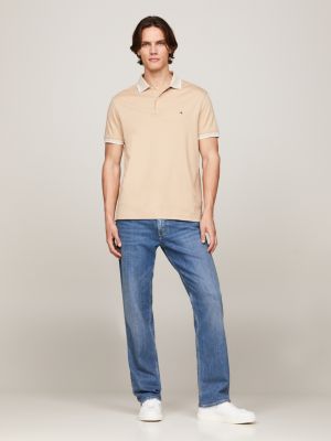 beige two-tone tipped regular fit polo for men tommy hilfiger