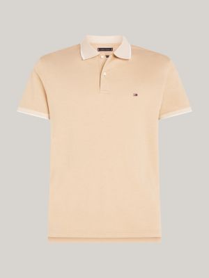 beige two-tone tipped regular fit polo for men tommy hilfiger