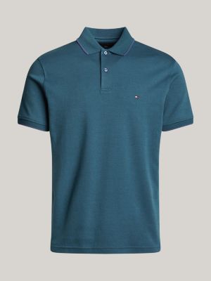 polo bitonal ribeteado de corte regular verde de hombres tommy hilfiger