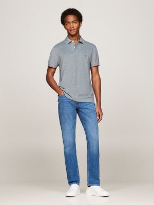 groen slim fit polo met contraststrepen voor heren - tommy hilfiger