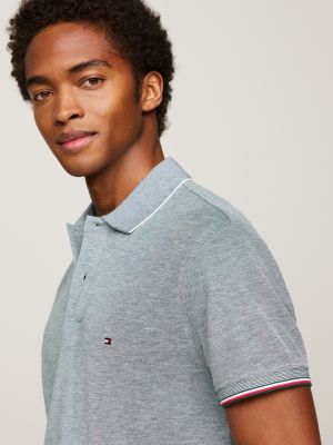 groen slim fit polo met contraststrepen voor heren - tommy hilfiger