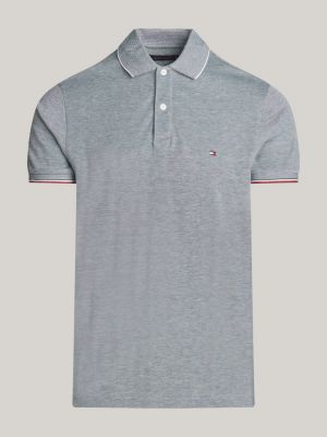 groen slim fit polo met contraststrepen voor heren - tommy hilfiger