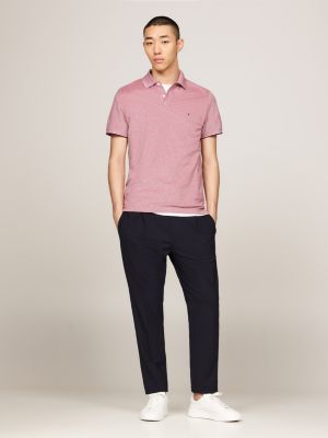 polo de corte slim con detalles ribeteados roja de hombres tommy hilfiger