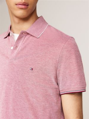 polo de corte slim con detalles ribeteados roja de hombres tommy hilfiger