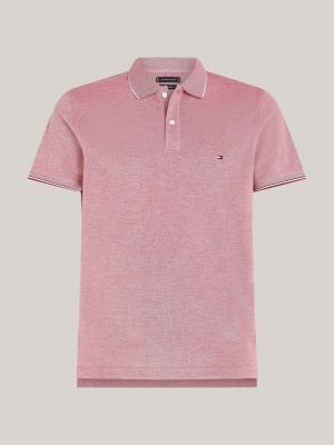 polo de corte slim con detalles ribeteados roja de hombres tommy hilfiger