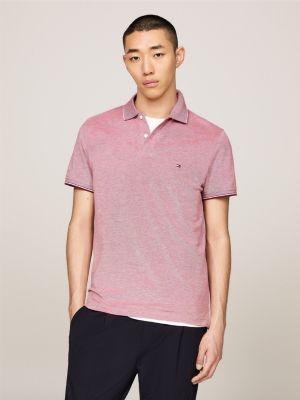 polo de corte slim con detalles ribeteados roja de hombres tommy hilfiger