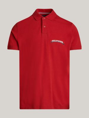 red hilfiger monotype scroll logo polo for men tommy hilfiger