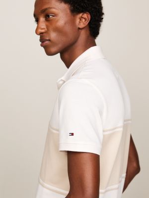 beige colour-blocked flag embroidery polo for men tommy hilfiger