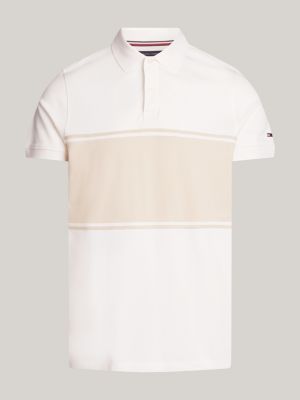 beige colour-blocked flag embroidery polo for men tommy hilfiger