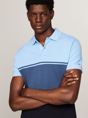 blue colour-blocked flag embroidery polo for men tommy hilfiger