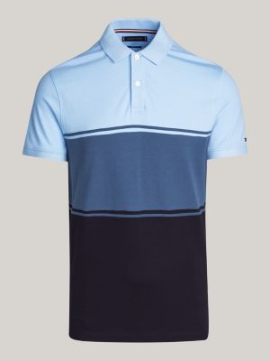 blue colour-blocked flag embroidery polo for men tommy hilfiger