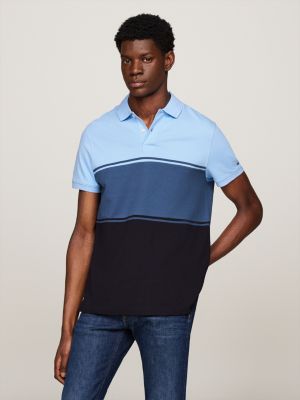 blue colour-blocked flag embroidery polo for men tommy hilfiger