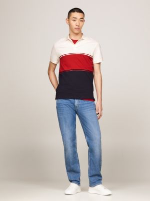 red colour-blocked flag embroidery polo for men tommy hilfiger