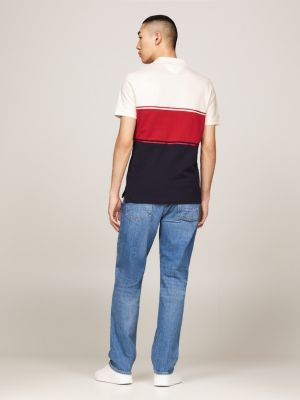 red colour-blocked flag embroidery polo for men tommy hilfiger