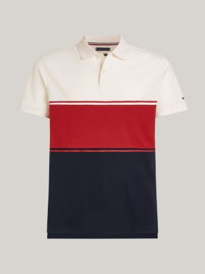 red colour-blocked flag embroidery polo for men tommy hilfiger