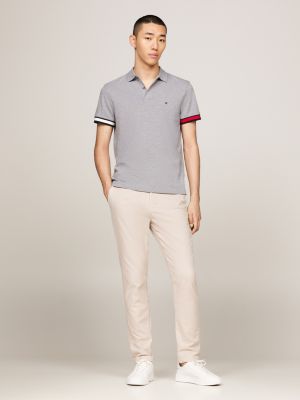 polo slim fit con bandierina grigio da uomini tommy hilfiger