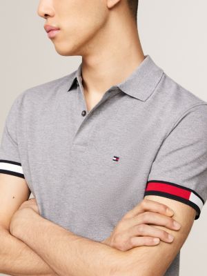 polo slim fit con bandierina grigio da uomini tommy hilfiger