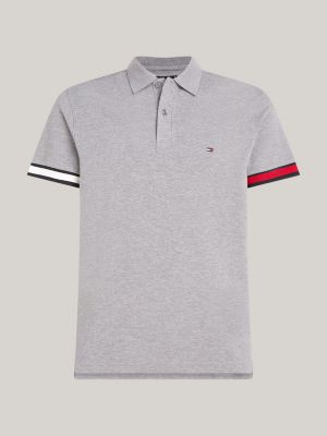 polo slim fit con bandierina grigio da uomini tommy hilfiger