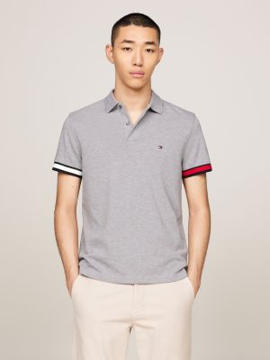 polo slim fit con bandierina grigio da uomini tommy hilfiger