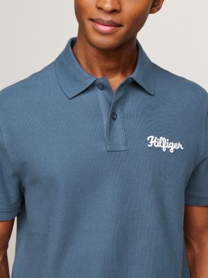 blue chain stitch logo embroidery polo for men tommy hilfiger