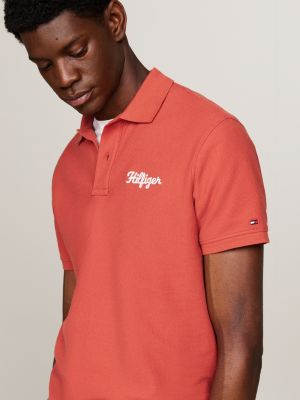 red chain stitch logo embroidery polo for men tommy hilfiger